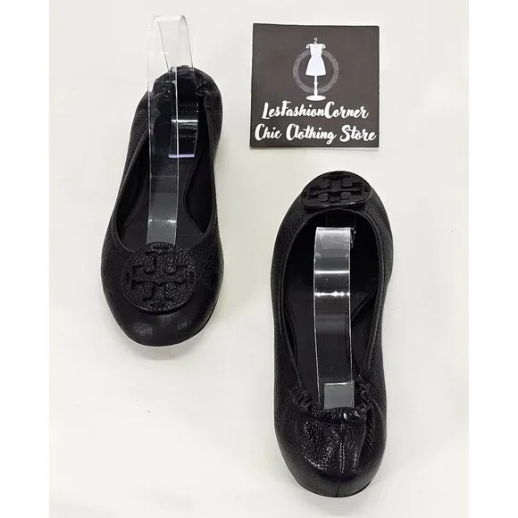 Tory Burch Women's Black Leather Ballet Flat Minnie Travel Flats Size 8 - Picture 12 of 14